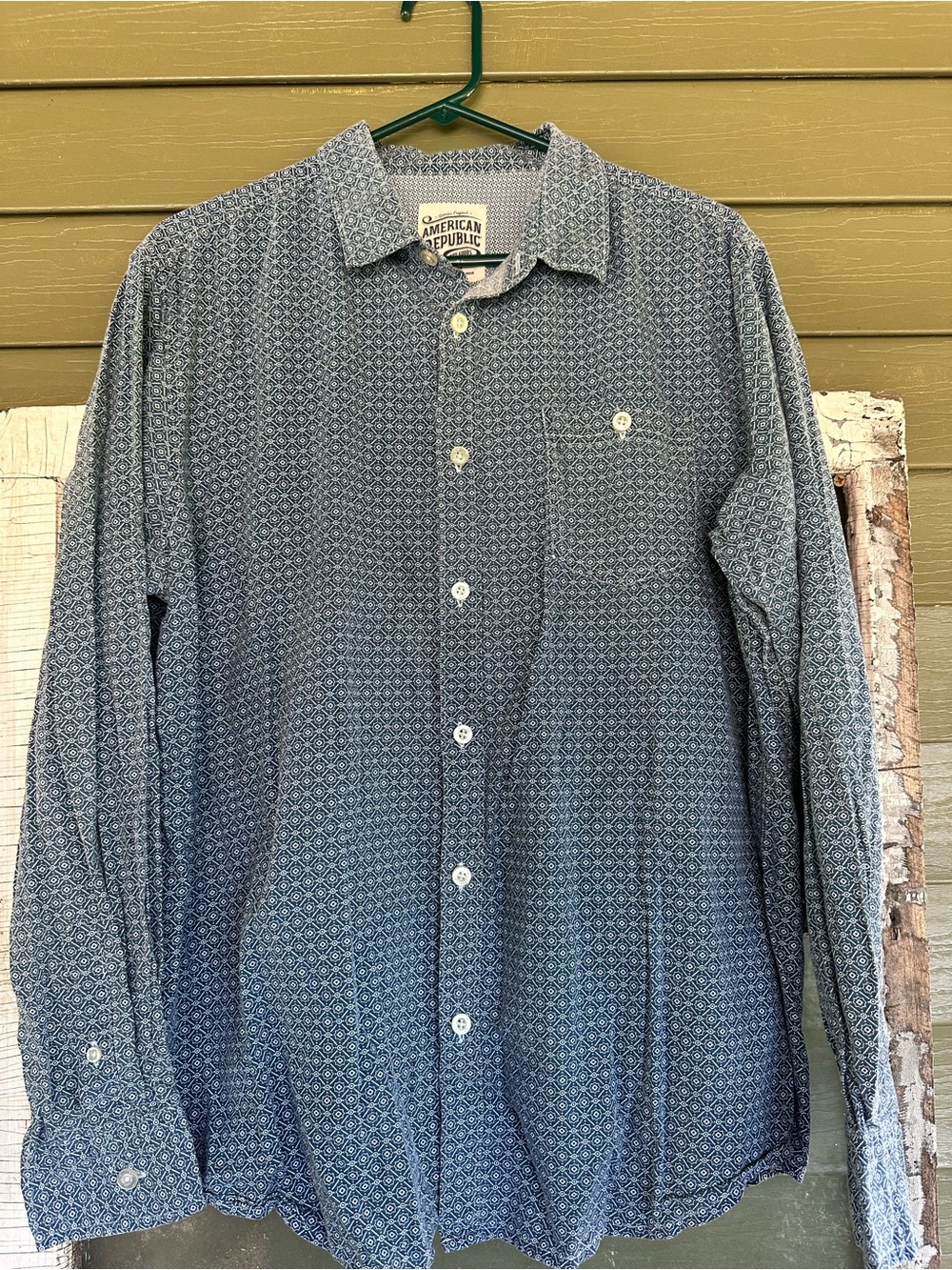 American Republic Men's Navy Geo-Print Button-Down Shirt